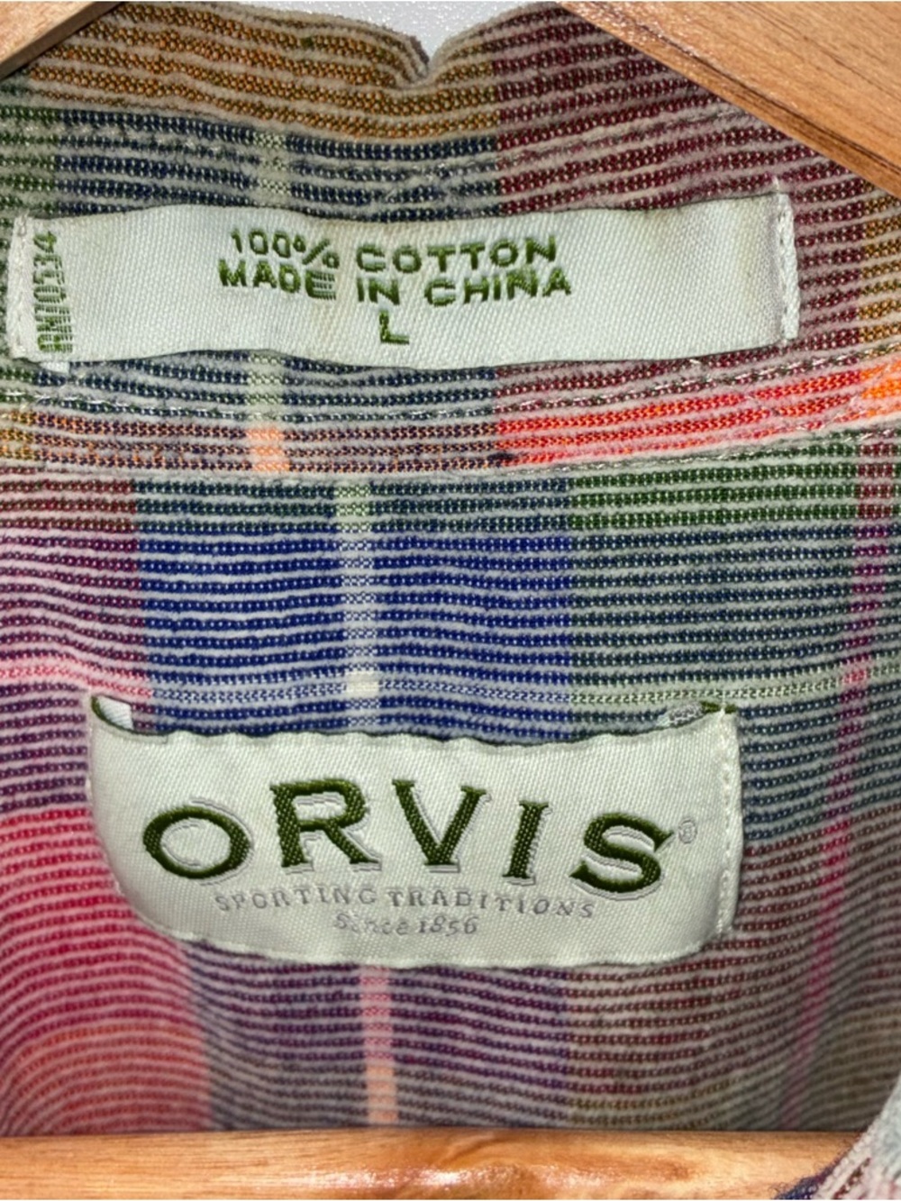 Vintage 90’s Orvis Courdory Plaid Button-Down Shirt — Green, Orange, Purple Sz L - Picture 2 of 7